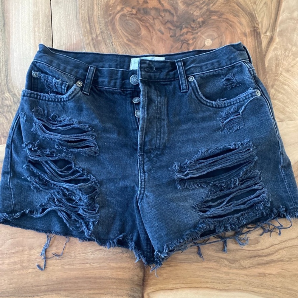 We The Free Black Distressed Jean Shorts